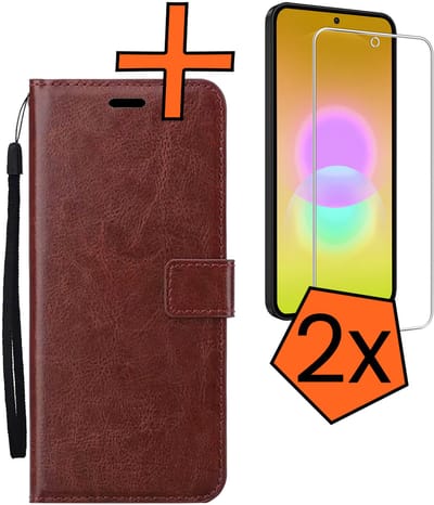 Hoes - Met 2x Screenprotector - Geschikt voor Samsung Galaxy A27 - Luxe Pasjeshouder - Bookcase Portemonee - Flip Case - Kunstleer Book Case - Flipcase Hoes - Book Cover - Walletcase - PortemonneeHoes - Bruin