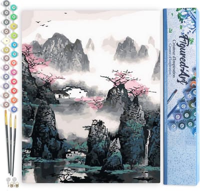 Figured'Art Schilderen op Nummer Volwassenen canvas Chinees landschap - Handwerk acrylverf Kit DIY Compleet - 40x50cm zonder frame