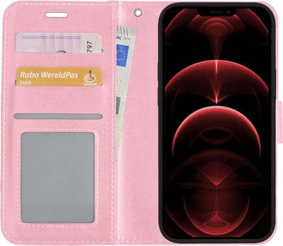 Hoes - Met Pasjeshouder - Geschikt voor Apple iPhone 13 Mini - Luxe Bookcase Portemonee - Flip Case - Kunstleer Book Case - Flipcase - Book Cover - Walletcase - PortemonneeHoes - Lichtroze
