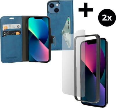 Mobiparts Classic Wallet hoesje geschikt voor Apple iPhone 13 mini met 2 Screenprotectors van Gehard Glas - Blauw