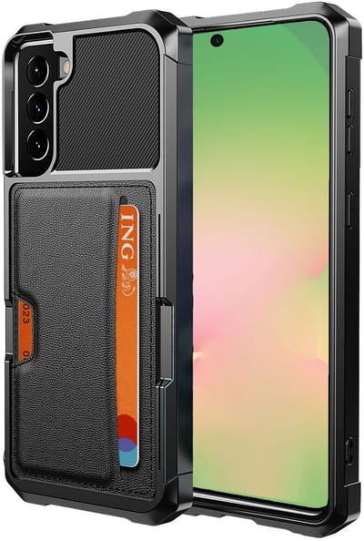 Pasjes Houder Hoesje geschikt voor Samsung Galaxy A56 / A36 - Kaarthouder - Heavy Duty Case - Magnetisch Portemonnee Hoesje Cover - Zwart