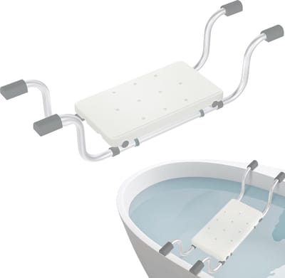 NAIZY Badkuipstoel, senioren, volwassenen, uittrekbaar, 72-82 cm, antislip, zitplank, tot 150 kg draagkracht, wit