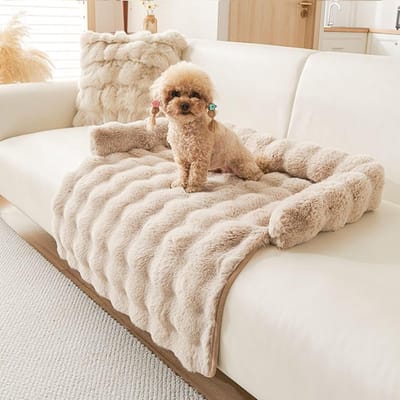 KZQ Wasbare Hondendeken Hondenkussen Kattendeken voor Bank Bed en Auto, Fluffy Zachte Bankbescherming met Anti-Slip Onderkant en Verhoogde Randen, 75x75 cm Konijnenbont bruin
