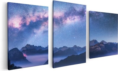 Artaza Canvas Schilderij Drieluik Melkweg Bij De Bergen In Italië - 120x60 - Foto Op Canvas - Canvas Print