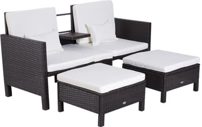 Balkonset 2 personen - Tuinset - Bistroset -Bruin + crèmewit - Weerbestendig - 3 delig - 2 stoelen - 2 personen - Gecoat staal - Onderhoudsvrij staal