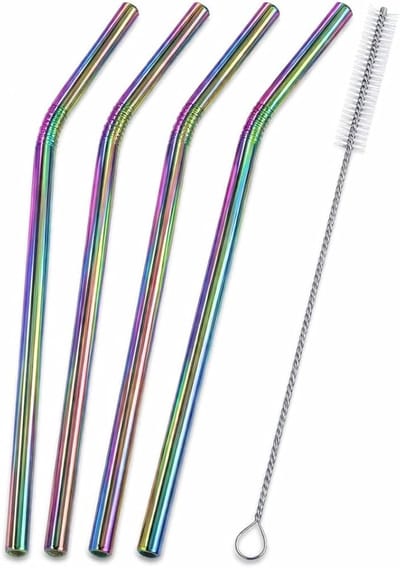 20x Rietjes - Herbruikbaar - RVS - Herbruikbare metalen rietjes - Stainless steel straws - Reusable - Duurzaam - Drinkrietjes - Duurzame rietjes - Met 4 ragers - Smoothies - Regenboog - Jonyx