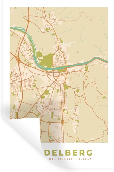 Muurstickers - Sticker Folie - Heidelberg - Plattegrond - Kaart - Vintage - Stadskaart - 20x30 cm - Plakfolie - Muurstickers Kinderkamer - Zelfklevend Behang - Zelfklevend behangpapier - Stickerfolie