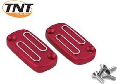 Paire couvercle de maître cylindre alu rouge TNT pour scooter PEUGEOT 50 TKR Neuf