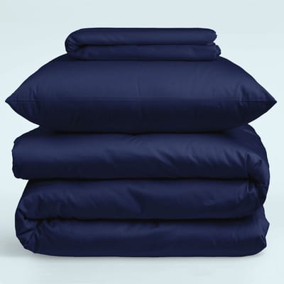 Nordic Paradise - Luxe Katoen Satijnen Dekbedovertrek Set - 140x200 cm + 2 kussenslopen 50x60 cm + Hoeslaken 90x200cm - Donker Marine Blauw