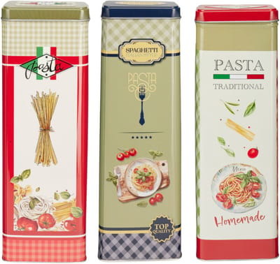 Pasta / spaghetti bewaarblik Nostagia set - 3 stuks - metaal - Italiaans - 10 x 8 x 20 cm - voorraadblik