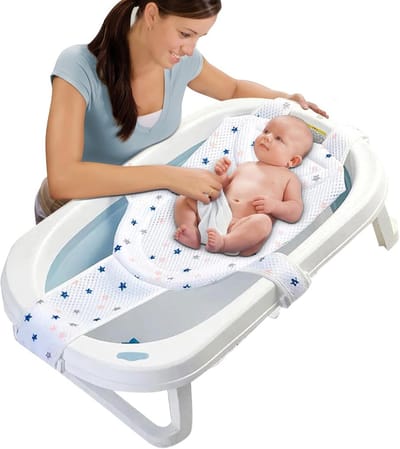 Verstelbaar Antislip Babybadnet met Zacht Spons Kussen voor Pasgeborenen 0-24 Maanden