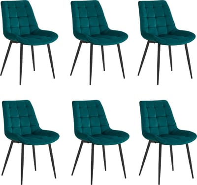 Colenis® - Quadra Eetkamerstoel - Set Van 6 - Petrol - Velvet - Design