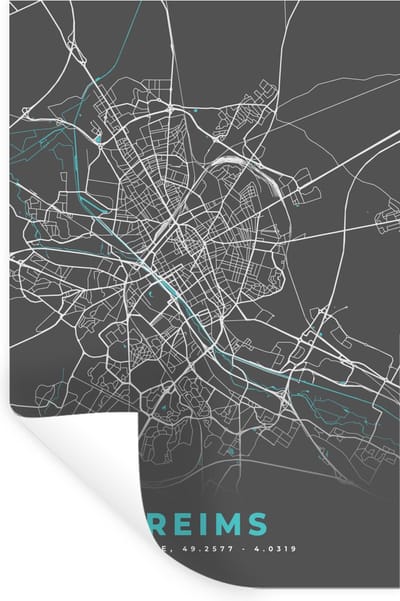Muurstickers - Sticker Folie - Frankrijk - Kaart - Stadskaart - Reims - Plattegrond - 20x30 cm - Plakfolie - Muurstickers Kinderkamer - Zelfklevend Behang - Zelfklevend behangpapier - Stickerfolie