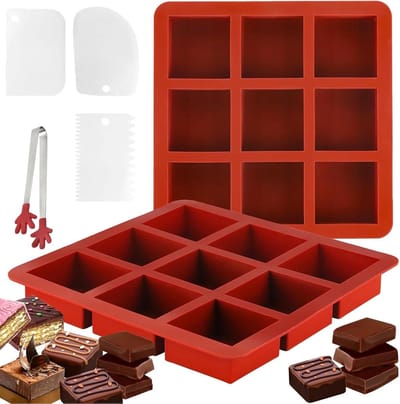 2 Stuks Siliconen Chocolade Mallen met 9 Vormen, Inclusief Spatel en Folder voor Chocolade, Bonbons en Taarten