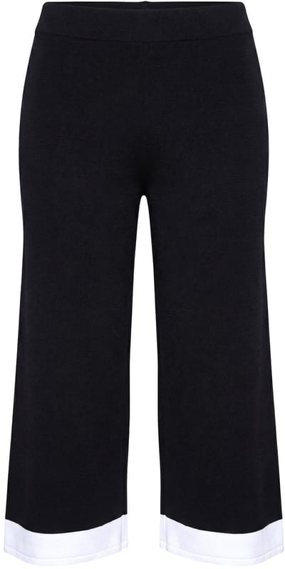 Ulla Popken - Dames - Gebreide culotte knielang wijde pijpen ribgebreide band - Zwart - Maat 54+