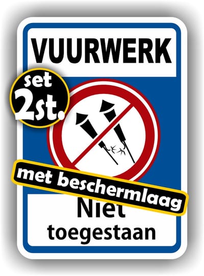 Jerma - Vuurwerk niet toegestaan - Sticker - set 2 stuks - 13 x 20 cm - Krasbestendig - Zelfklevend