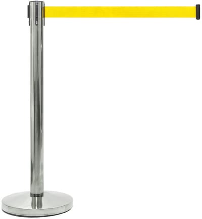 GJ Floors - Afzetpaal met trekband | Chroom - Geel - Hoogte: 92 cm - Lengte: 200 cm - Steel diameter: 5,1 cm