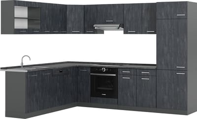 Vicco Hoekkeuken R-Line, Zwart beton/Antraciet, 287 x 227 cm zonder werkblad