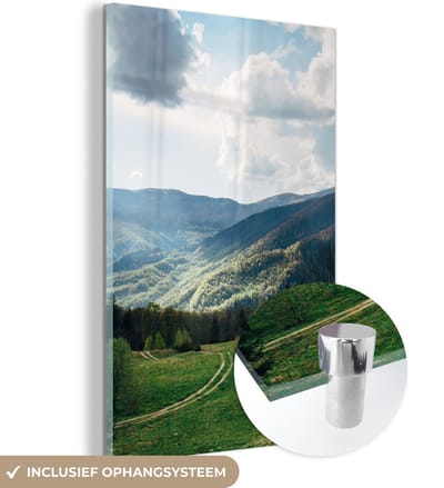 ® Glasschilderij 120x180 cm - Schilderij acrylglas - Wolken boven het nationaal park Karpaten in Oekraïne - Foto op glas - Muurdecoratie woonkamer - Wanddecoratie slaapkamer - Schilderijen