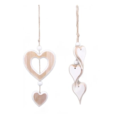 Dailygoods- Houten Hangers - Decoratieve Hartvormige Hangers - Raamdecoratie - Kamerdecoratie - Bruiloftdecoratie - 2 Stuks - Lichtgewicht Hout - Decoratie