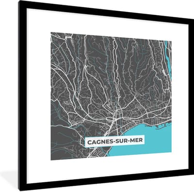 Fotolijst incl. Poster - Cagnes-sur-Mer - Frankrijk - Plattegrond - Kaart - Stadskaart - 40x40 cm - Posterlijst