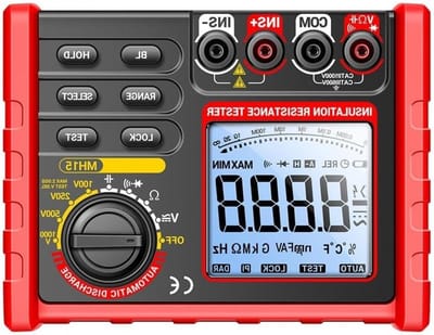 Megohm Meter - Isolatiemeter Tester - Elektrische Inspectie - Vier Testspanningen - 23 x 20 x 6 cm - Rood