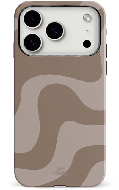 xoxo Wildhearts Ride With Me Brown - Double Layer - Hard case geschikt voor iPhone 17 Pro hoesje - Dubbele beschermlaag - Beschermhoes shockproof case - Golvenprint - Golvend patroon - Beige / Bruin