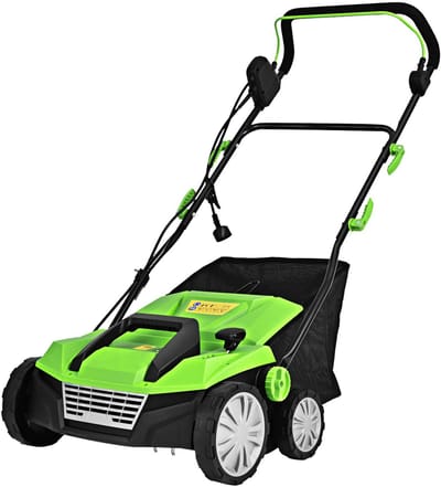 COSTWAY Elektrische verticuteermachine, gazonventilator, 1800 W, 2 treden werkdiepte, 38 cm werkbreedte, 45 l opvangmand, messenwals en ventilatorrol, gazon verticuteermachine voor tuin (groen)