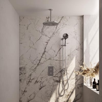 Brauer Chrome Carving Thermostatische Regendoucheset Inbouw - Hoofddouche 30 cm - 3 Weg - Handdouche 3 Standen - Doucheslang - Geintegreerde Glijstang - Chroom