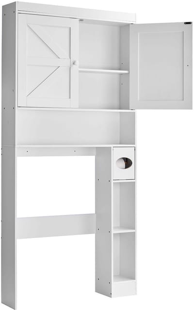 Opbergkast Boven Het Toilet, 67,44 Inch Hoge Badkamerorganizer met Verstelbare Plank en Dubbele Deuren, Ruimtebesparende Badkameropslag met Open Plank, Wit