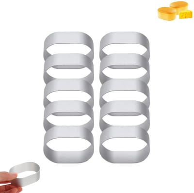 10 stuks - Ovale mini-cakevorm - Roestvrijstalen cheesecakevorm - Mini-cakevorm - Antiaanbakring voor gebak - Ringvorm voor moussecake - Ringvorm voor yoghurtmousse - Geschikt voor het zelf bakken van cakes, gebak en taarten (zilver)