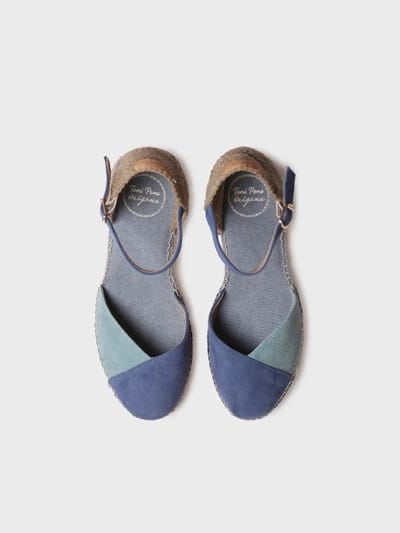 Tweekleurige suède espadrille voor dames met sleehak | BERAL