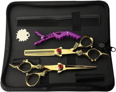 Professionele Kappersschaar Set met Dunne Schaar en Knipschaar - 5.5 Inch en 6 Inch voor Precisie en Stijl met Luxe Leren Etui