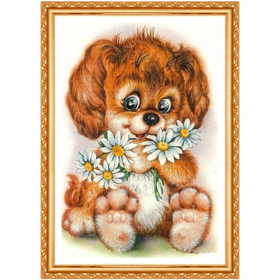 Borduren Hond Icoon 5D Diy Diamant Schilderen Kruissteek Foto Ronde Steentjes Patroon Bloemen 20X30CM brown