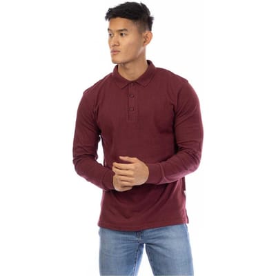 Peter Werth Geborduurd poloshirt met lange mouwen voor heren (Bourgondië)