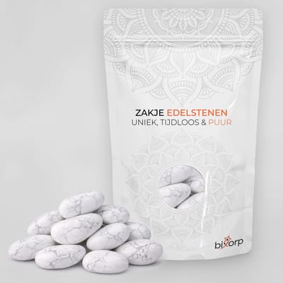 Bixorp Zak met Trommelstenen Howliet - 200g - 100% Natuurlijke Howliet Trommelsteen uit 000 - Edelsteen Knuffelsteen