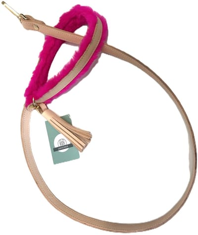 Cavlicious® hondenleiband leer - hondenlijn- met lamswol - 1.30m - naturel/hot pink