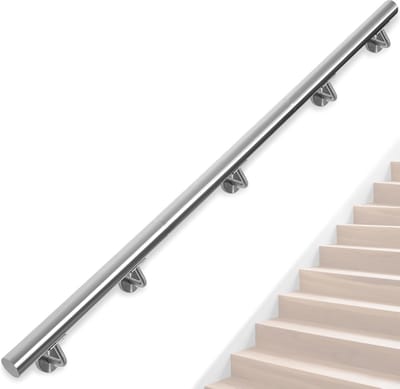 Dailygoods - Trapleuning van roestvrij staal, 300 cm, geschikt voor binnen- en buitengebruik, antislip leuning voor trappen, gangen, veranda's, zolders en tuinen.
