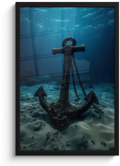 Poster in lijst - Fotolijst 40x60 cm - Posters - Anker - Ijzer - Zeebodem - Zand - Posterlijst zwart - Decoratie - Wanddecoratie woonkamer - Muurdecoratie slaapkamer
