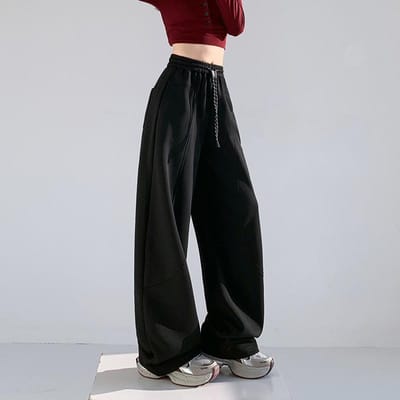 Lente en Zomer Nieuwe Amerikaanse Sport Witte Bananen Wijde Pijpen Broek Dames Casual Losse Gebogen Joggingbroek 2XL black