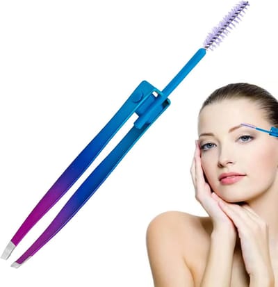 Wenkbrauw Pincet - Gezichtshaar Tool - Precisie Ontharen - Geïntegreerde Borstel - 14cm Lengte - Blauw