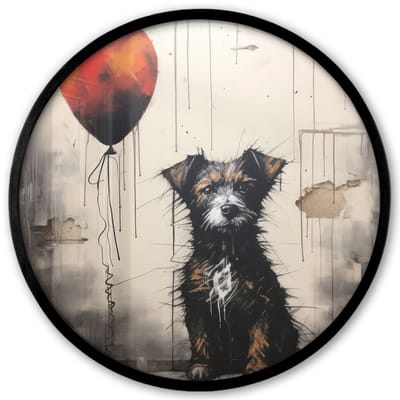 Poster in lijst Rond - Fotolijst 40x40 cm - Posters - Graffiti - Hond - Ballon - Dieren - Ronde posterlijst zwart - Decoratie - Wanddecoratie woonkamer - Muurdecoratie slaapkamer