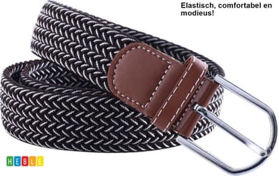 *** Elastische Geweven Riem Gevlochten Riem Rekbaar Bruin/Wit - Mode Broek - van Heble® ***