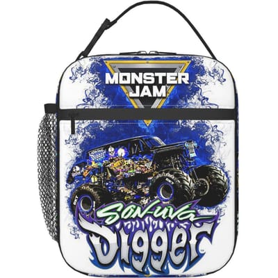 Klassiek Monster Jam Truck Patroon Geïsoleerde Lunchtas voor Vrouwen Kantoor Koeltas Thermische Voedseldoos Draagtas Lunchboxen Container One Size blue