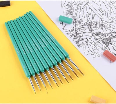 Finnacle - 10-delig Penselenset - perfect voor verven, schilderen en meer! Inclusief dunne penselen voor precisiewerk - geschikt voor acryl en olieverf - in een opvallende groene kleur