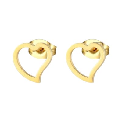 Aramat Jewels | Oorbellen | Stalen Hartjes Oorbellen 9mm - Goudkleur - Open Hart | | | |9mm | Staal | Kinderen, Volwassenen | Verkleurd niet
