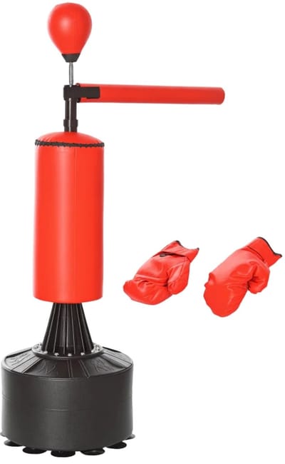 Staande Bokszak - Boksstandaard - met Snelheidsballen, 360° Reflexstang, Bokshandschoenen, en Pomp - in Hoogte Verstelbaar 155-205 cm - Reflextrainer - Bokstrainer - Boksbal Staand - Bokspaal - Boxing