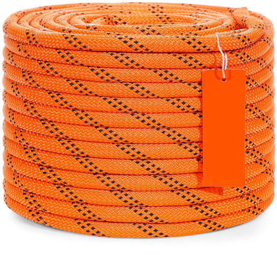 Archi Dubbel Gevlochten Polyester Touw – Multifunctioneel Touw – 36,5 m - 48-Strengs – Sterk Outdoor Klim & Werkkoord – Oranje/Zwart