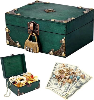 Vintage Houten Schatkist met Slot - Kleine Opbergdoos voor Sieraden en Decoratie - Perfect Cadeau voor Kinderen en Verjaardagen