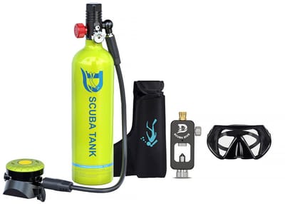 Mini Duikfles 1L-Duiktank Set Met Ademautomaat-Draagbare Duikcilinder-3000 PSg- Snorkelen Duiken - Pakket - Zwart Groen